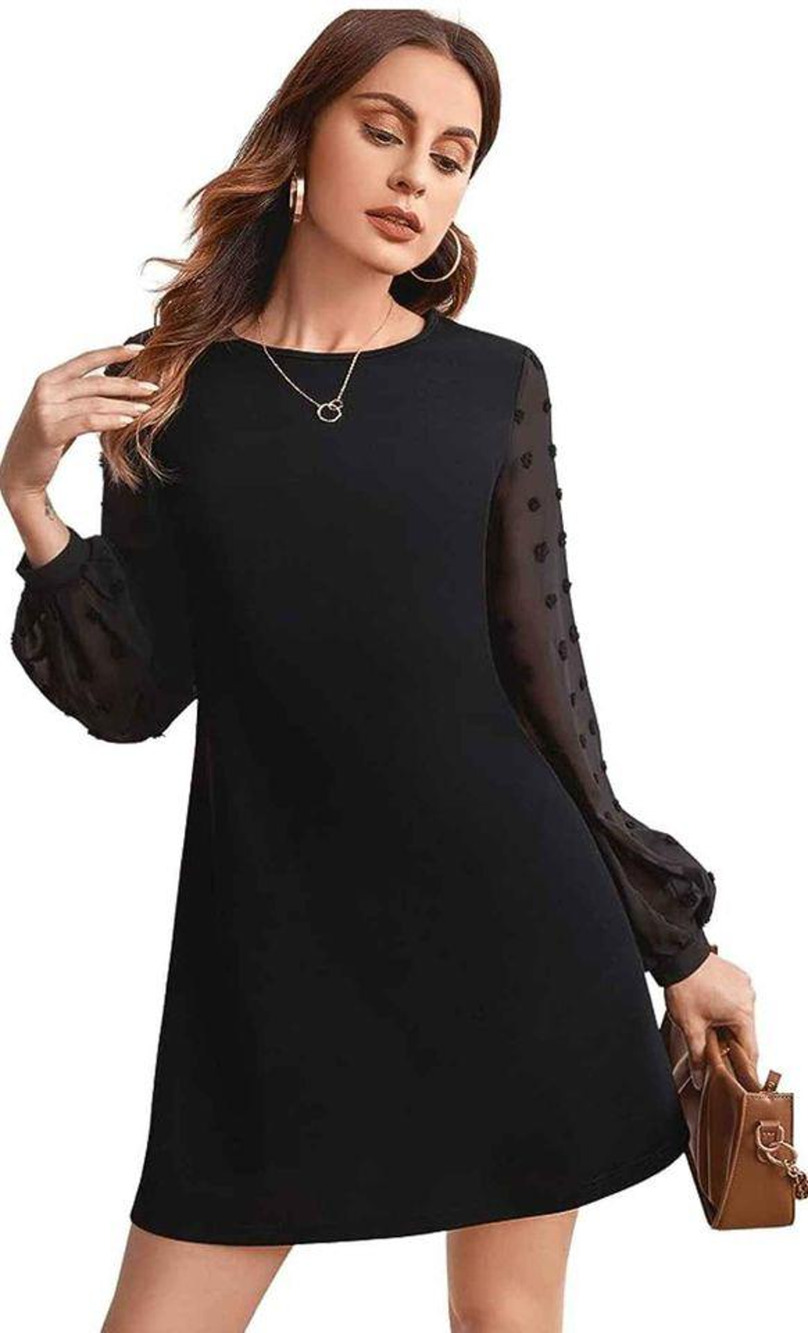 SweatyRocks Womens Elegant Mesh Contrast Long Sleeve A Line Mini Dress Small